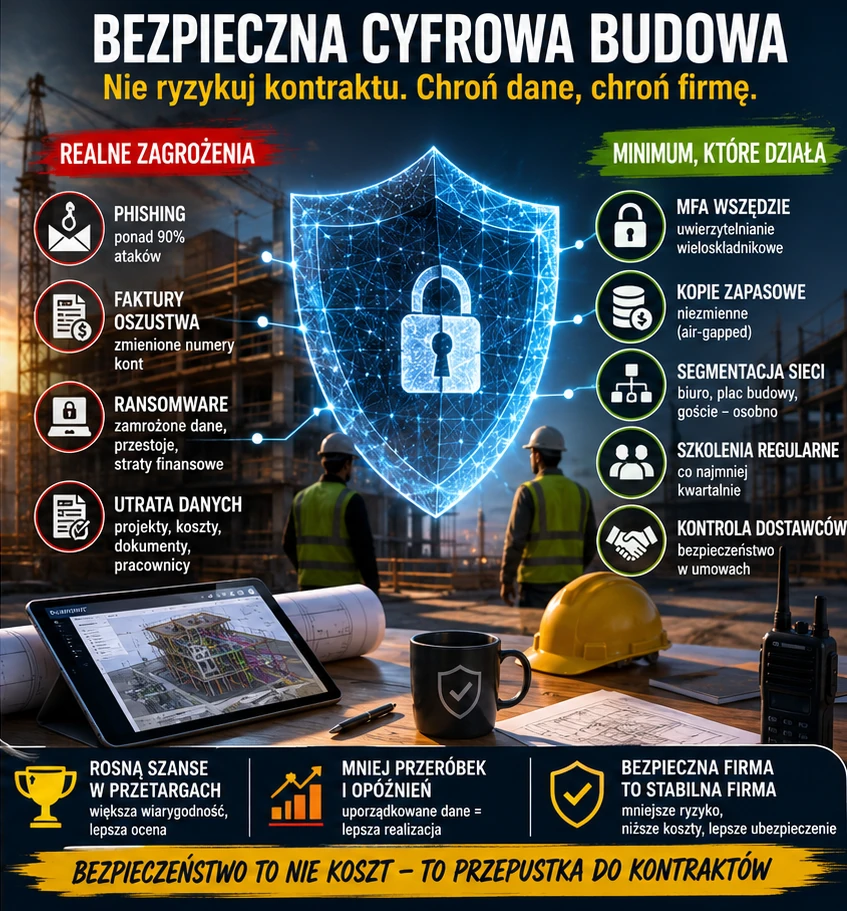 Cyberbezpieczeństwo w małej firmie budowlanej — MFA, niezmienne kopie zapasowe i segmentacja sieci jako minimum